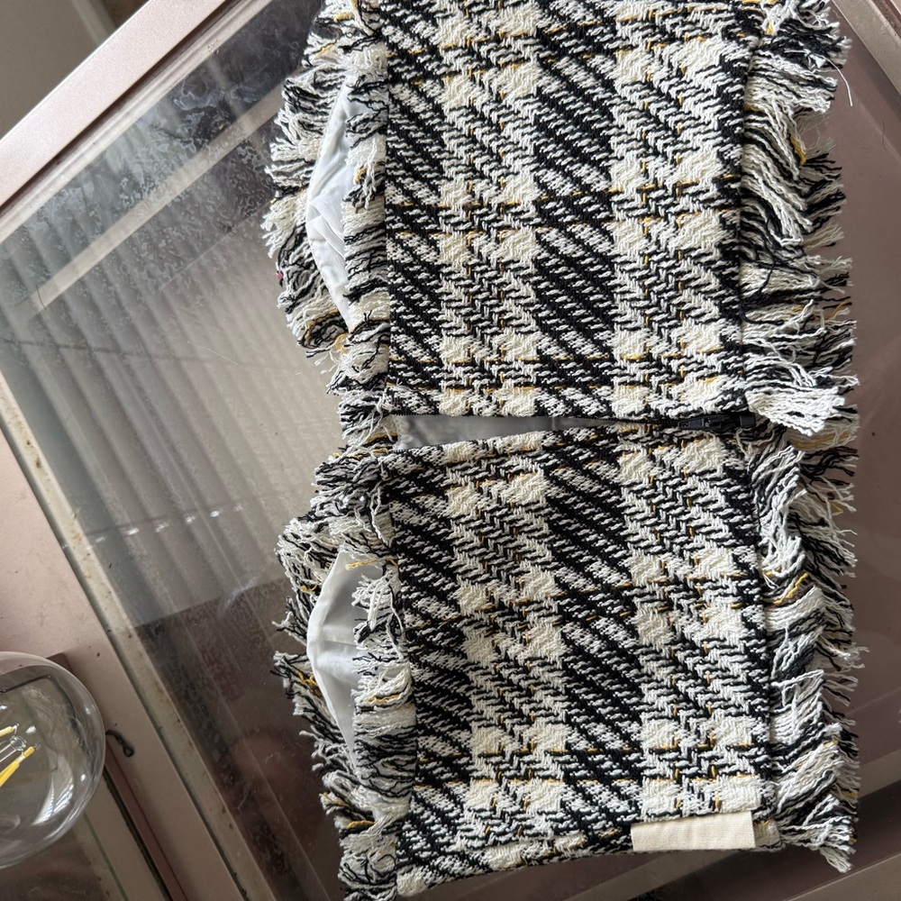 Kendall & Kylie Black and White Tweed Fringe Skirt Set